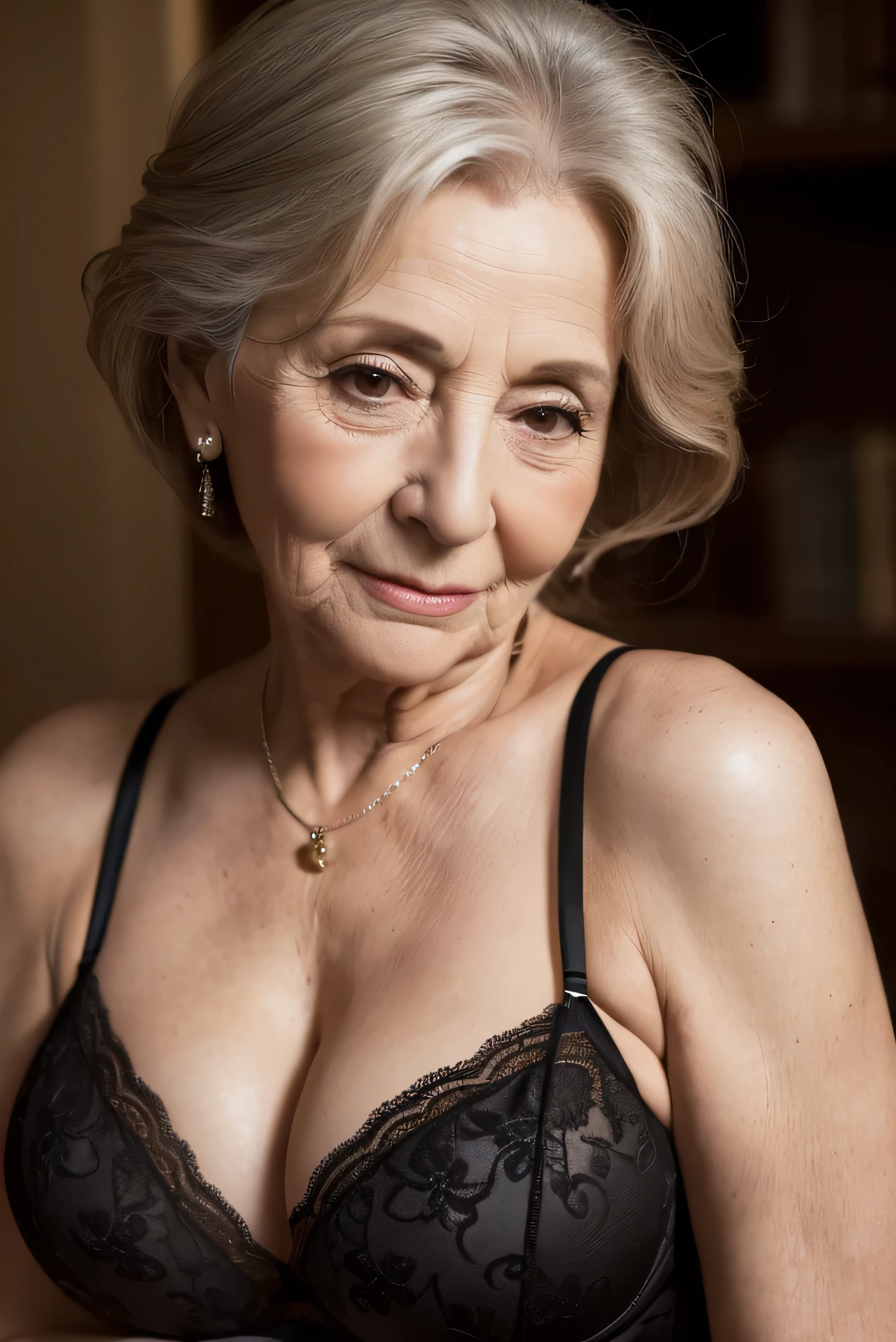 masterpiece, High resolution, Written boundary depth, Beautiful mature woman, 80 years old, Face close-up, Wearing a beautiful dress, Sitting in a chair, Flashy makeup, Beautiful breasts, Beautiful Face, Perfect body