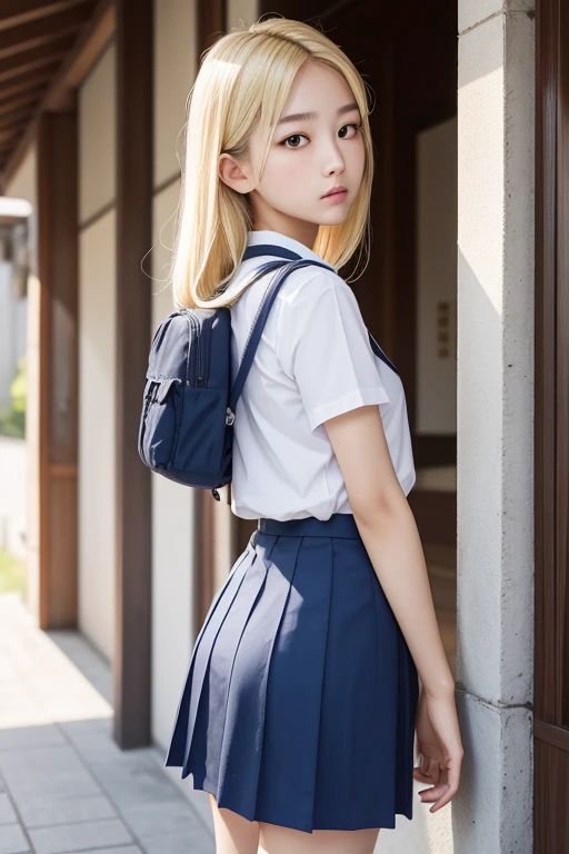 Japanes girl、18歳の女の子、ple short hair、Blond Hair、bangs、BROWN EYES、Perfect figure、Sense of transparency、luster、gloss、modest chest、School Uniforms、Navy blue ribbon、Light blue shirt、Navy blue skirt、Guangyue、Burning body、hposing Gravure Idol、On the train、Beautiful feet、Strong sunlight、Nasty、Rain-soaked body、wet