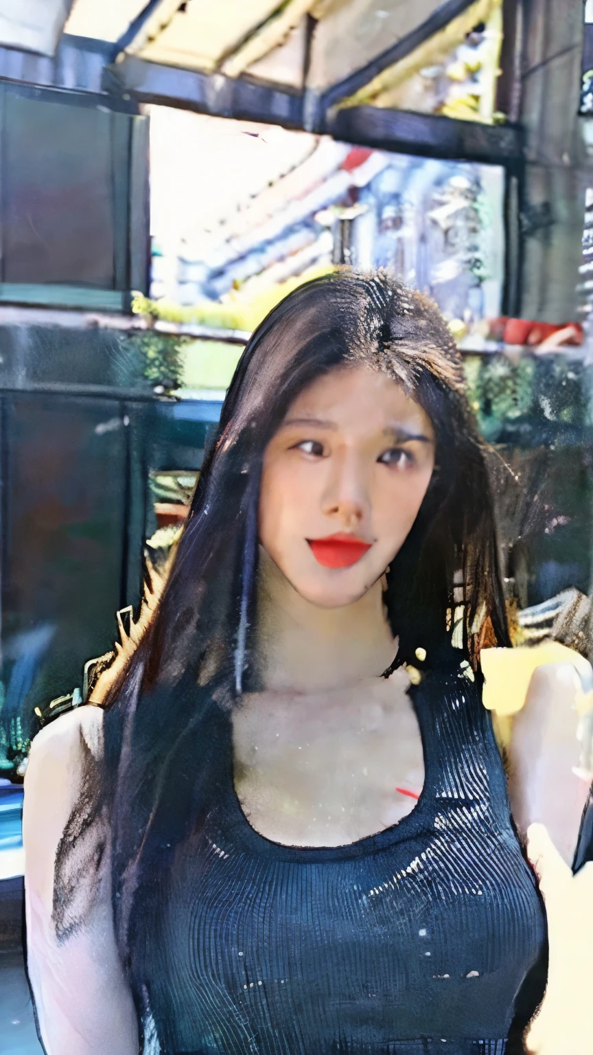 Wonyoung, One girl, alone, Blurred background, Black Hair, Outdoor, Light on the face, Realistic, Iris, Upper Body, lips, Fine grain, Detailed Iris, Detailed face, Day, null, Realistic, Blurred, blue null, shirt, white shirt, Beautiful Hair, Jacket, View your viewers, High resolution, masterpiece,hogtied&gagged,