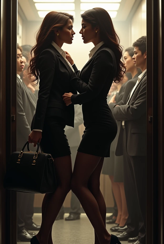 (((very, very, very, very crowd elevator car))) two lesbian businesswomen - SeaArt AI