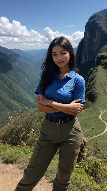 Colombian woman、Mountaineering、、Incredibly beautiful proportions、Captivating beauty、Western style、9 head and body,(Highest quality, masterpiece:1.4), (realism:1.2), (Realistic:1.2), (Absurd:1.2), (Realistic:1.3), One person&#39;S,Realistic Skin,One personで,( とてもBig eyes,Beautiful attention to detail, Symmetrical eyeS), Outdoor,Ezvian Everywhere､the body is slim、the body is slim,Big eyes,Big Mouth,art、Super Sheer、Wild Ecstasy、Be confident々Show your crotch to、Crotch shot、