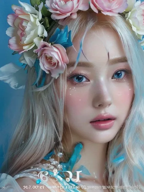 a close-up of a woman with flowers in her hair, 🌺 society, ethereal beauty, ethereal!!! ultra realistic, ethereal fairytale, wit...