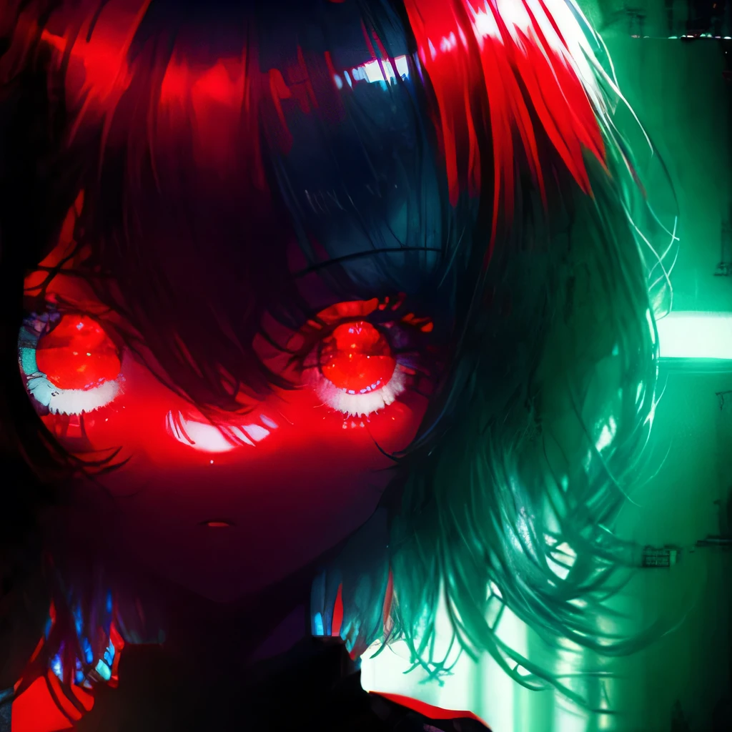 scifi, future, cyberpunk, 1girl, solo, blacklight, neon, darkroom, glowing eyes, <lora:1690269241790370970:0.8>, light particles, faint light, cinematic lighting, depth of field