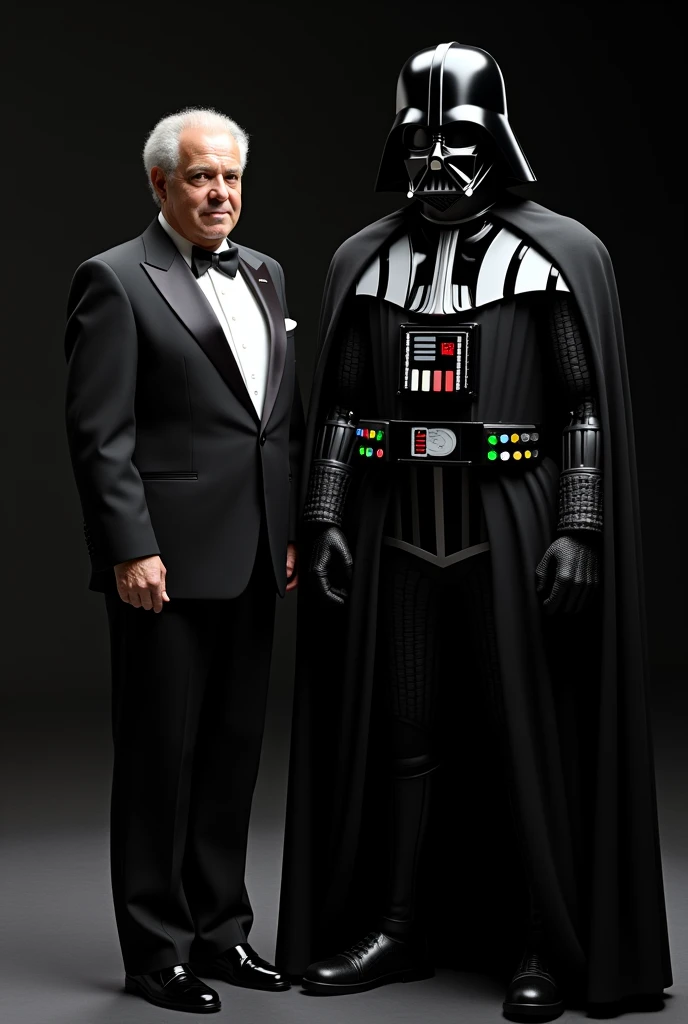 Create a full body photo realistic poster titled “darth vader family”. Vader and wife with two daughters not wearing transparent clothes. Their two little daughters are with them. One is 5 year old. The other one is 7 year old. The background is the universe 
