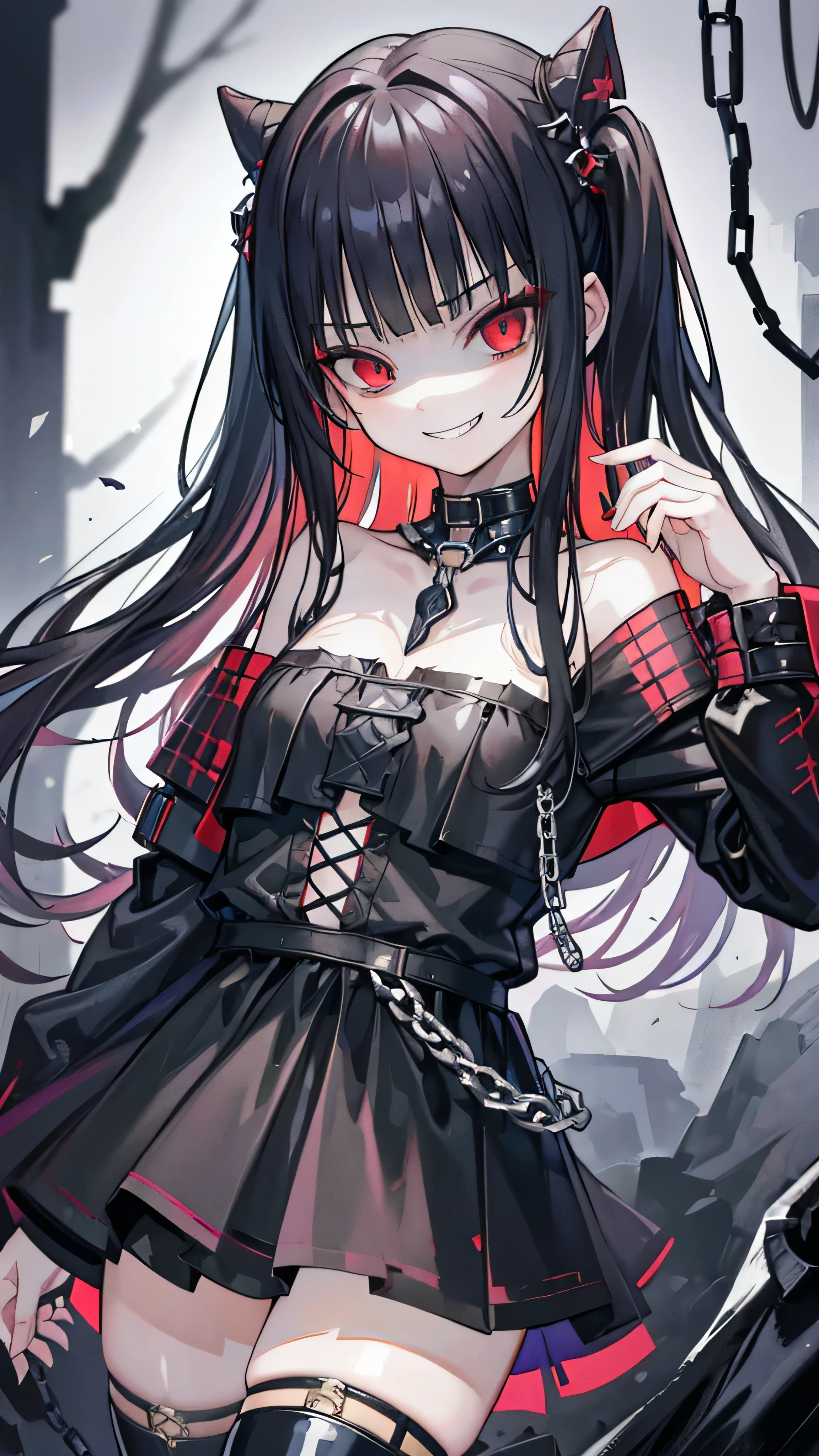 Anime girl in a black and red outfit with a black and red dress - SeaArt AI