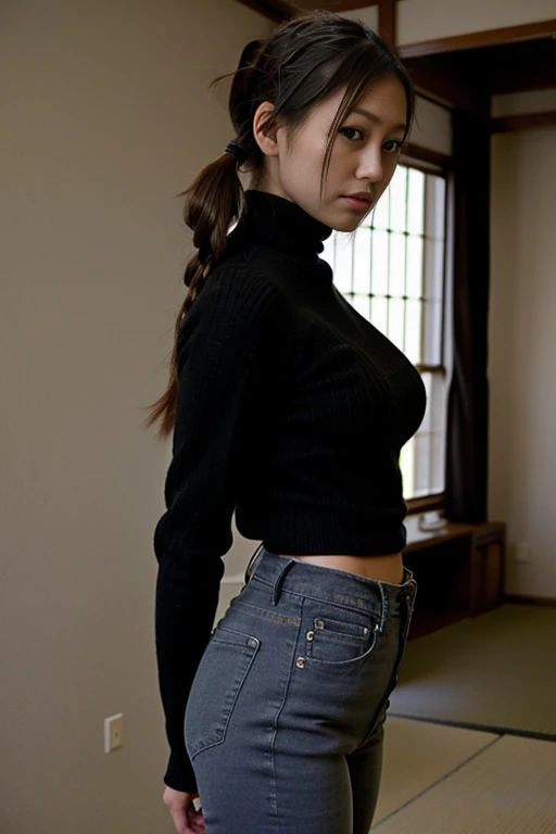 Sexy redhead nude japanese girl in a Girls world only walking exploration wearing only high black over-the-knee socks and a dog collar