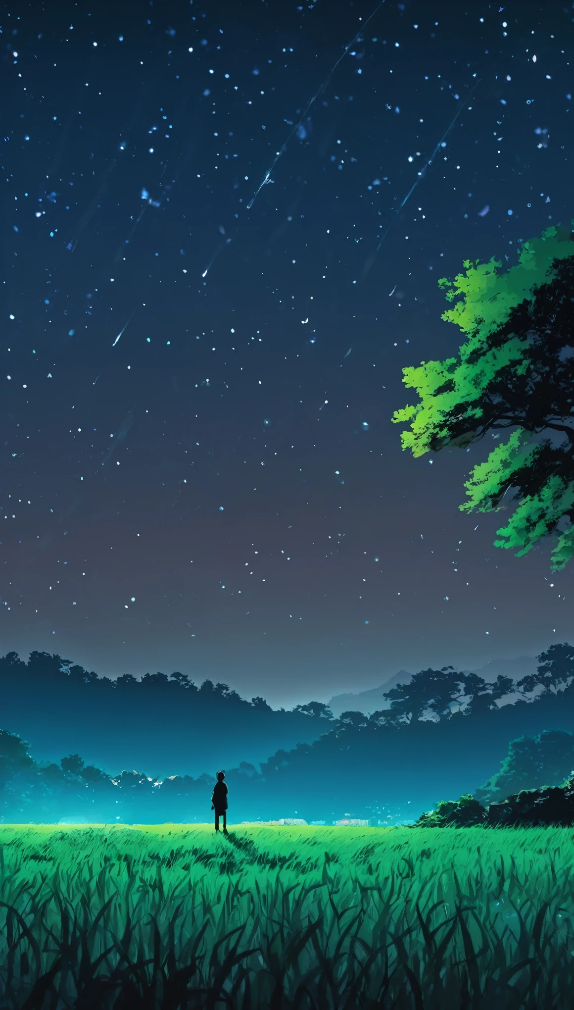 Draw a simple Tintin style art of a lonely tree night scene fireflies live wallpaper, beautiful animated landscape, beautiful anime scene, animated landscape, animated landscape, animated landscape wallpaper, Makoto Shinkai!, anime beautiful peace scene, anime countryside landscape, animated art background, Makoto Shinkai!!, anime movie background best quality