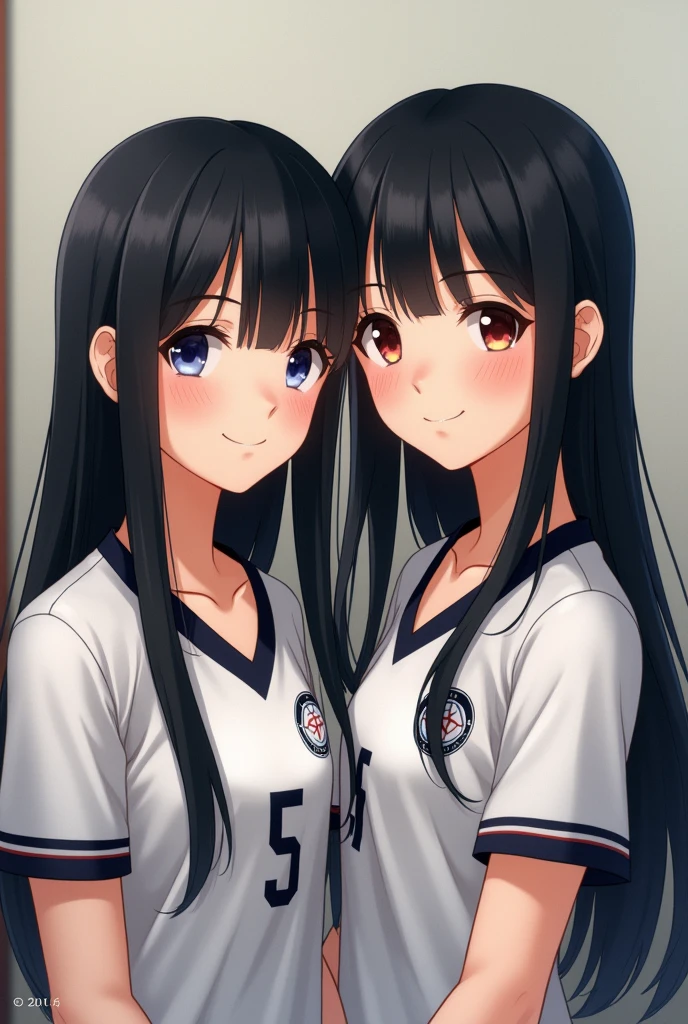 Beautiful sisters, two girls, black hair, bangs, volleyball club, beautiful older sister, beautiful younger sister