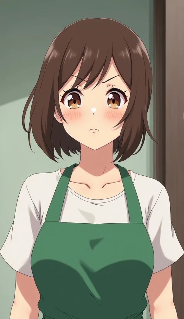 Ranma saotome, cabello rojo corto, pechos muy grandes, hermosos pechos, cuerpo completo, usando solo un delantal de cocina, sin ropa interior, senos grandes, caderas anchas, usando delantal de cocina blanco, cocinando, delantal blanco, semidesnuda, delantal de cocina, cocina sexy, delantal obseno, ricos pechos, senos vulgares, pose vulgar