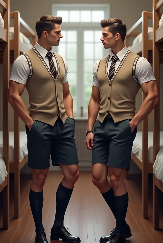 A naked male teacher teaches a naked male student on the table.