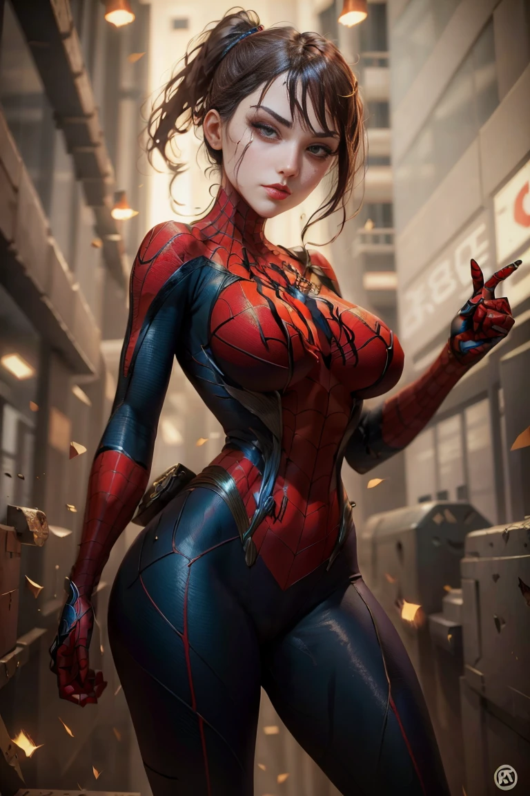 Mary Jane dressed as Spiderman, sexy and beautiful
