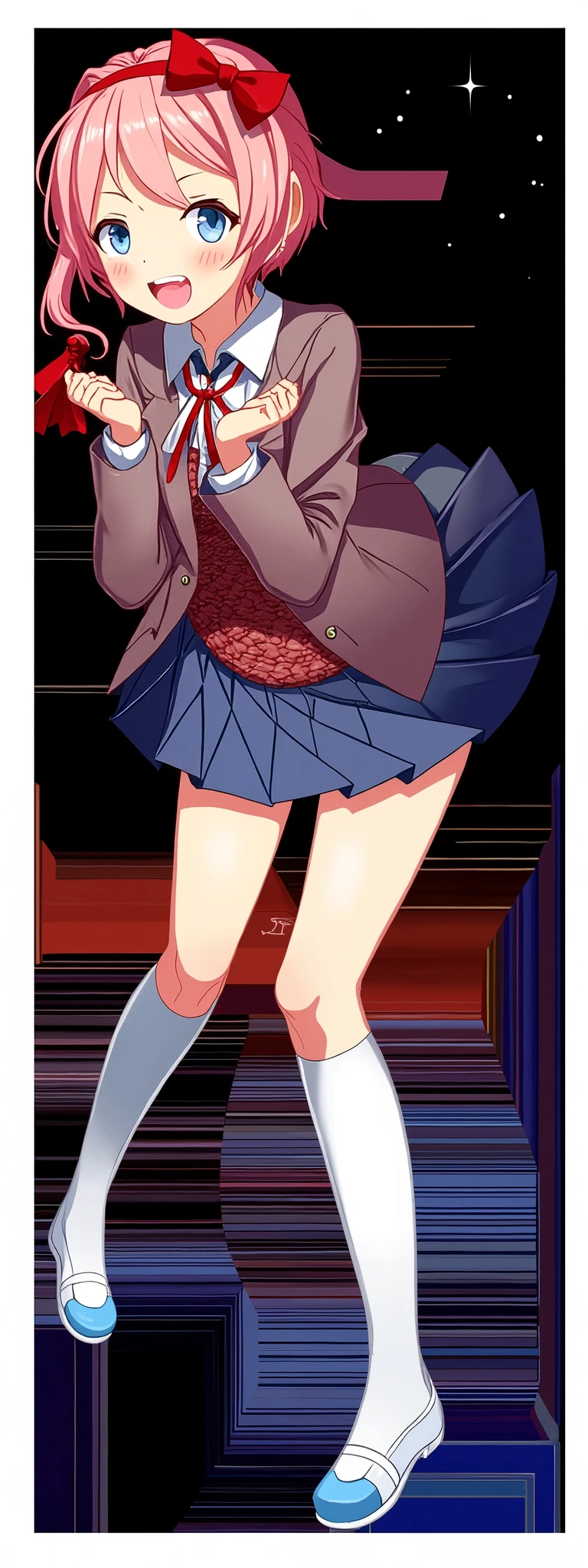 Anime girl with pink hair and blue eyes holding a cell phone - SeaArt AI
