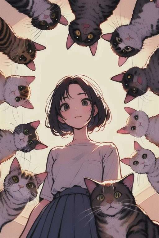 (masterpiece, Highest quality), One girl,    Surrounded by cats,