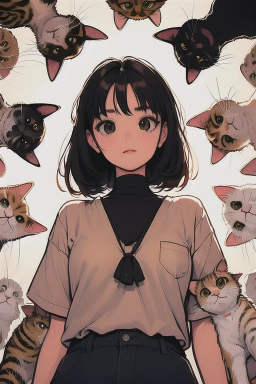 (masterpiece, Highest quality), One girl,    Surrounded by cats,