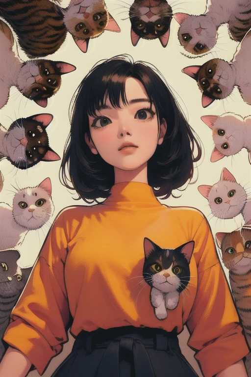 (masterpiece, Highest quality), One girl,    Surrounded by cats,