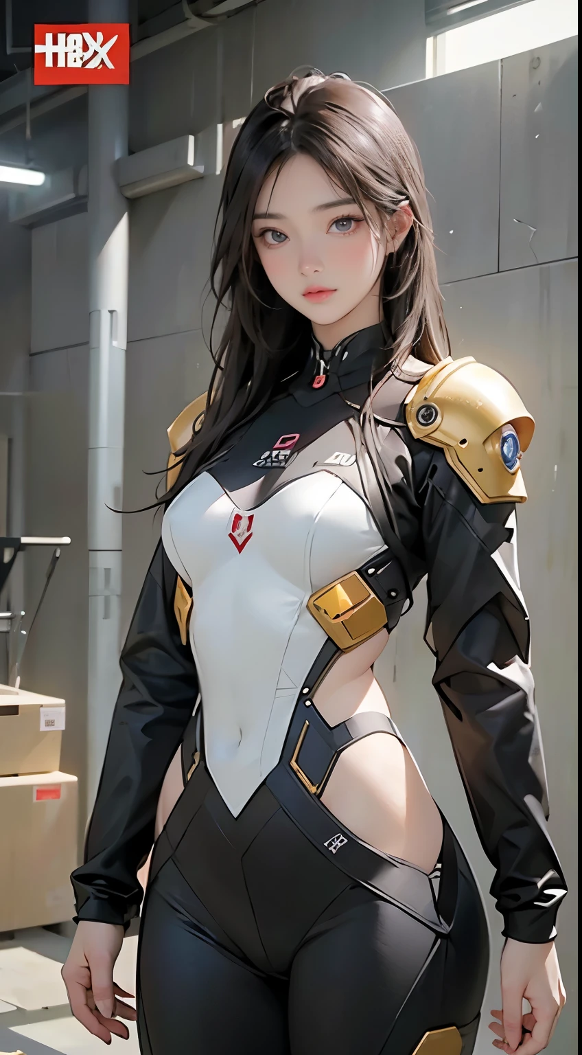 ulzzang -6500-v1.1,(Raw foto:1.2), (Photorealsitic:1.4), hight resolution、An ultra-high picture quality。 （Detailed super beautiful one woman。Tall slender 24 years old、White technical wear and futuristic women's battlesuit（for urban warfare、Details will be described later.................）Please wear）,Equipped with a large laser rifle、Always ready to shoot、 disheveled short brown hair、Wearing a small headset、fullllbody, nffsw(HighDynamicRange),　Anisotropy Filtering,depth of fields,Maximum clarity and sharpness,, ((Beautiful large breast）（Sagging udder）、((The chest and lower body are lightly armed and the skin is exposed, however、Can withstand combat))、Beautiful athlete thighs、Trained abs、skin tanned、 Realistic Professional Lighting,、　((dynamicposes))、 Sophisticated gaze　hereinafter、battle suits（for urban warfare）pronpt: Color scheme: Basic colors: blanche、Gunmetal and metal silver accents。 Suit design: With a shape that fits the curves of the body、Fine details、The visible part that supports the movement of muscles and joints。 Advanced electronics and sensors are built into the whole body、Especially the back of the hand and the arm、Stand out at the ankle。 Especially chest armor、backs、Placed on the thigh、Has the ability to prevent attacks from laser guns。 In the center of the chest there is a slit-shaped opening,、Some troughs look designed.。 headset on head： Small antennas and sensors、Ultra-compact speaker and microphone、Attach to the side and top of the headset。 arma: Large laser rifle: There is a sense of unity in the design of the suit.、white and black、Uses gunmetal livery。Built-in ability to share information with suits in real time。 Ancillary Machinery:　Large railgun