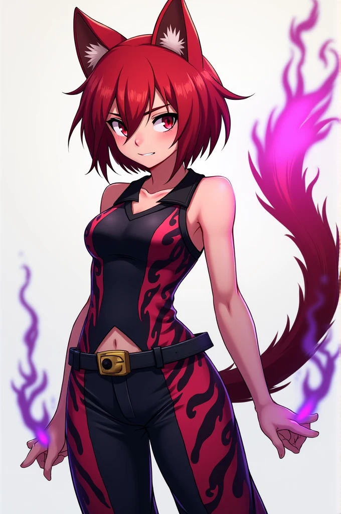 Red haired anime boy sitting on floor with legs crossed, Anime Boy, anime style character, garments:Black tank top, Boy in shorts, Muscular men, In anime style, anime styled」, Anime style, Knight of Zodiac Boy, With red hair, In an anime style