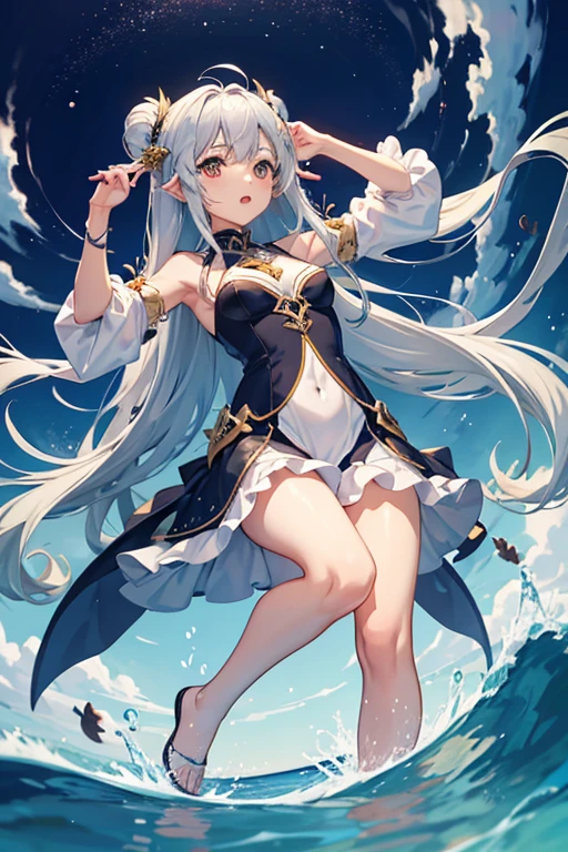 (best quality,4k,top quality,masterpiece:1.2),anime girl,1 girl,silver hair,wet bikini,detailed eyes,super detailed,Mountain as background,night sky,galaxy sky,shimmering waves,soft sand,tropical palm trees,moonlit silhouette,ethereal atmosphere,serene ambiance,colorful nebulae,celestial beauty,luminous stars,reflection on water,lens flare,vibrant hues,subtle lighting,dreamlike scenario,graceful pose,mesmerizing presence,endless horizon,calm and tranquil,seaside serenity,deep focus,meticulously crafted details,realistic rendering,painting-like textures,impressive artistic style,rich color palette,artistic brilliance