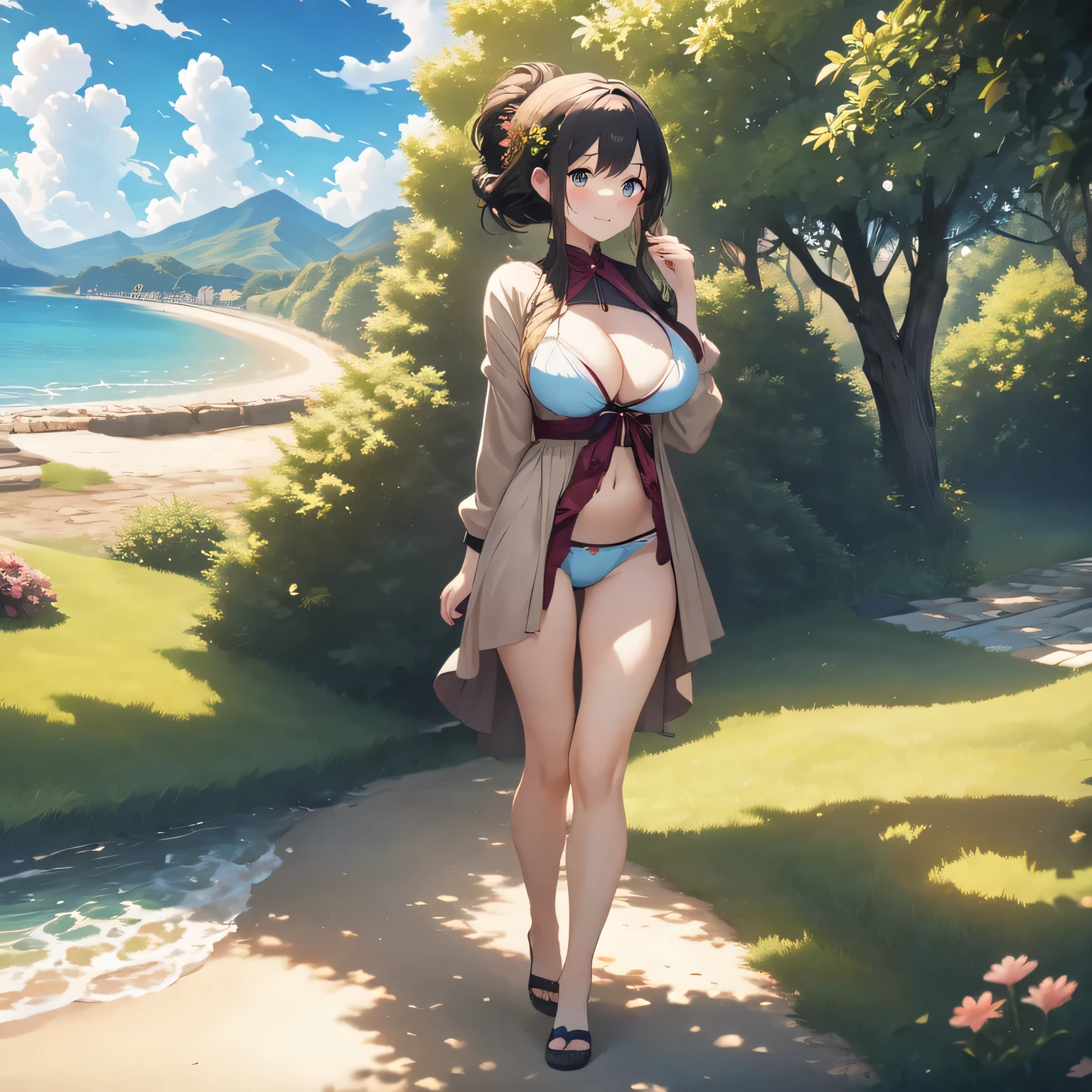 (masterpiece, Highest quality:1.2), girl, Alone in a bikini with big breasts。In the background sea