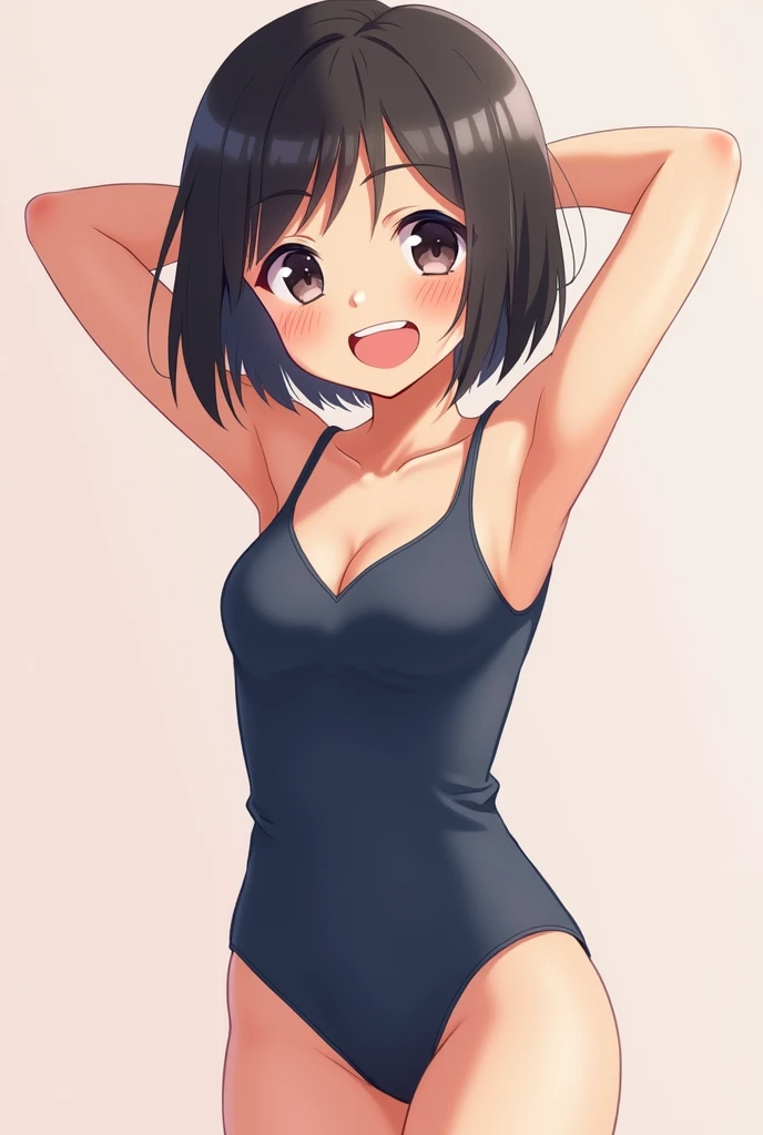 Glint boob anime girl black short hair showing stripe underwear