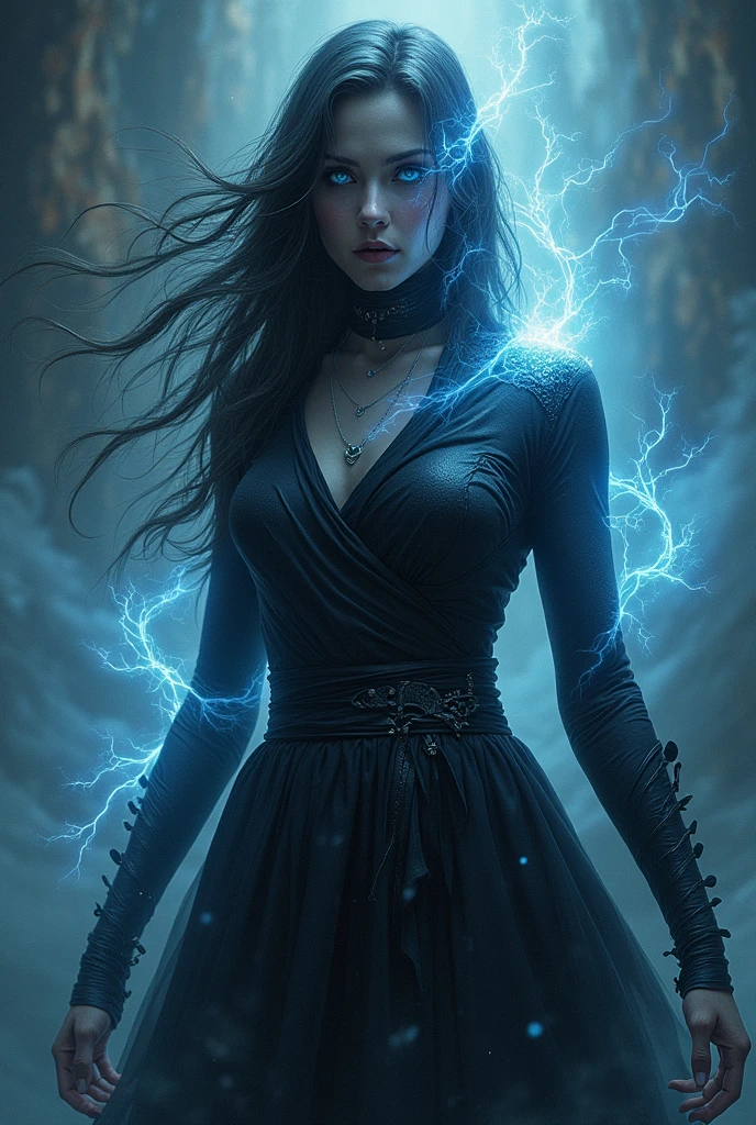 (meilleur qualité,ultra-détaillée,Réaliste:1.37)、Sorcière attaquante avec la magie Thunder、Une jeune femme de 18 ans、(yeux perçants:1.5)、look agressif、Tenue élégante、des arc électrique danse autour d'elle、tien un grand sceptre magique enchanté à la magie du tonnerre,à l'extérieur, scène de utiliser une attaque Thunder avec un cercle magique, un cône de tonnerre , corps entier,pas de robe; lingerie couleur vive, gros seins,porte jarretelle,