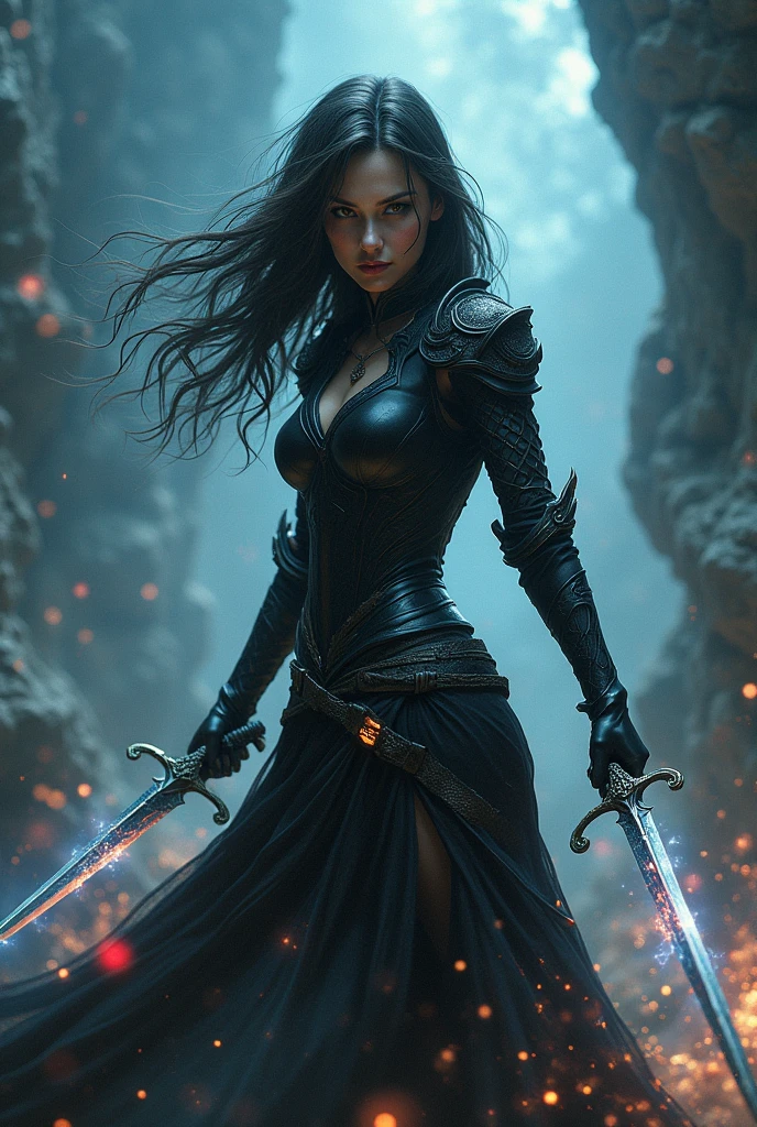 Adult anime woman with magic dagger and leather armor casting mental spell