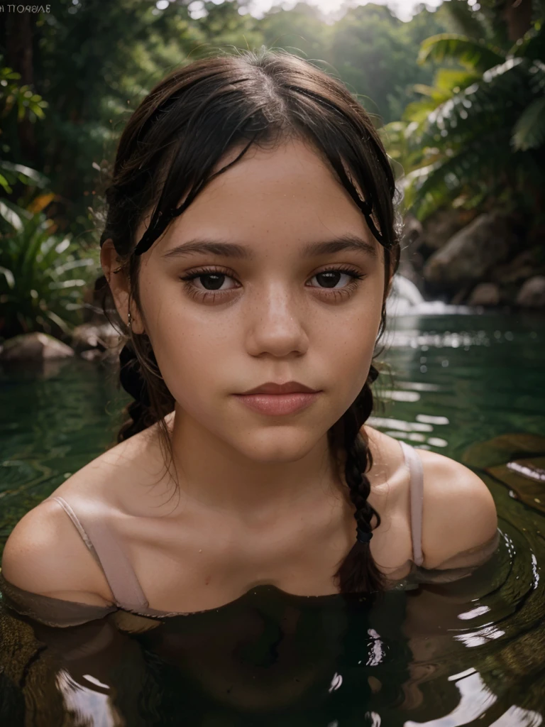 Symmetrical, High Detail RAW Color Photo Professional Photo, [:( High Detail Face: 1.2): 0.1], (lora:PJ DH), Double braids, pores, real skin, breast focus, straight up, an 18year old woman under a waterfall, body in contact with water and ripples around, clear clean water, shining eyes, looking at the audience, wet clothes, transparent clothes, wet body, wet hair, Tyndall effect, lens flare, shadow,, bloom, natural lighting, hard focus, film grain, photographed with a Sony a9 II Mirrorless Camera, by Laurence Demaison, portrait jenna ortega, thick neck, 18 year old female model, 18 years old, 18 years old, profile image, realistic, post-processing, maximum detail, beautiful thin blonde teen, sit, posing at home, very big breasts, with an open shirt