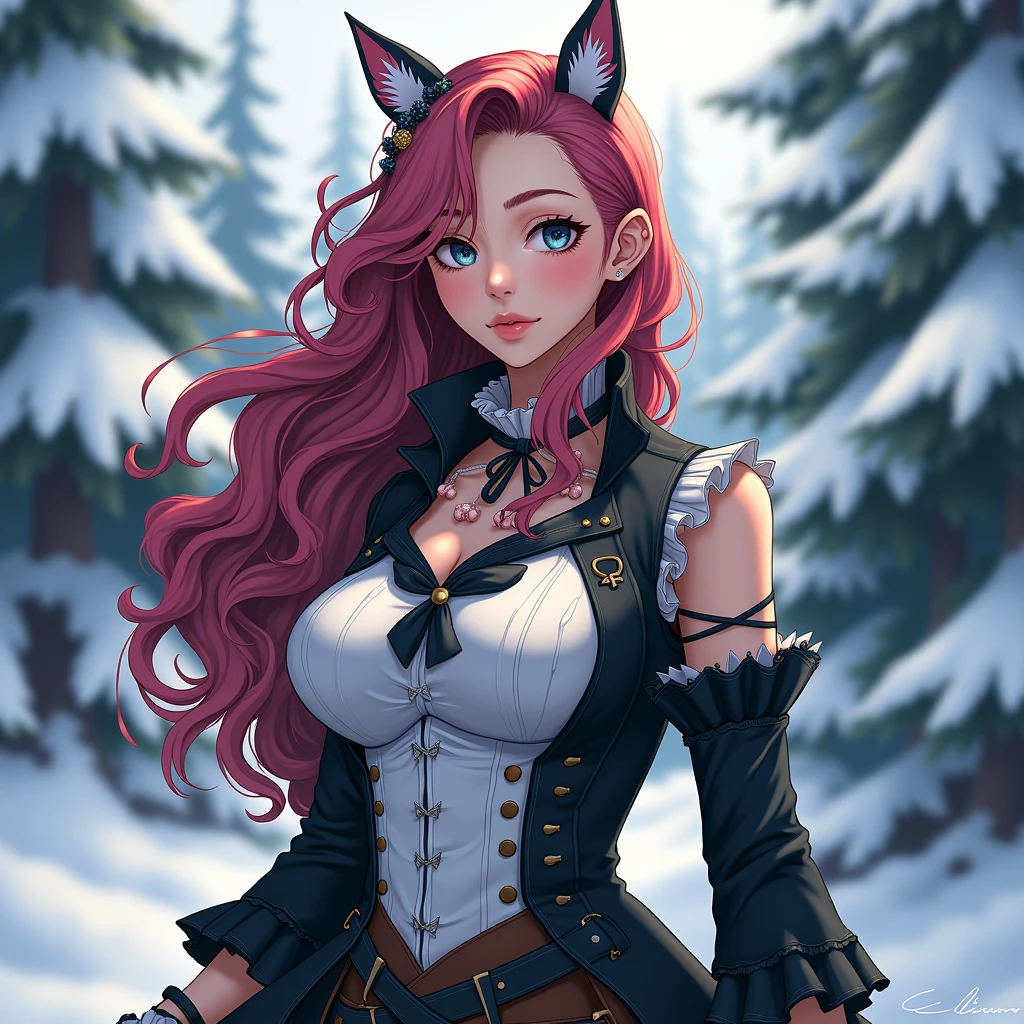 aamyne,  long red hair, choker, cape,  cleavage,   green eyes,earrings,jewelry,purple skirt, thighhighs, park,park bench,  sitting, (raccoon lying on lap):1.2,(raccoon sleeping on lap):1.2,happy smile
> <lora:malty_s_melromarc_v1:0.6>, (masterpiece, best quality, highres:1.2), (photorealistic:1.2), (intricate and beautiful:1.2), (detailed light:1.2), (soft lighting, side lighting, reflected light), (colorful, dynamic angle)