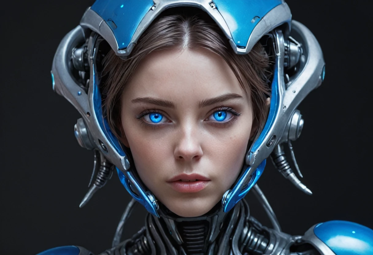 WOMAN ULTRA MOD FACE nsfw, 1girl, cyberpunk, robotic armor, (8K, realistic, raw photo, best quality: 1.4), hairstyle, realistic blue eyes blue ribbons, alien spaceship, futuristic fantasy, WOMAN MOD ULTRA FACE 8K 