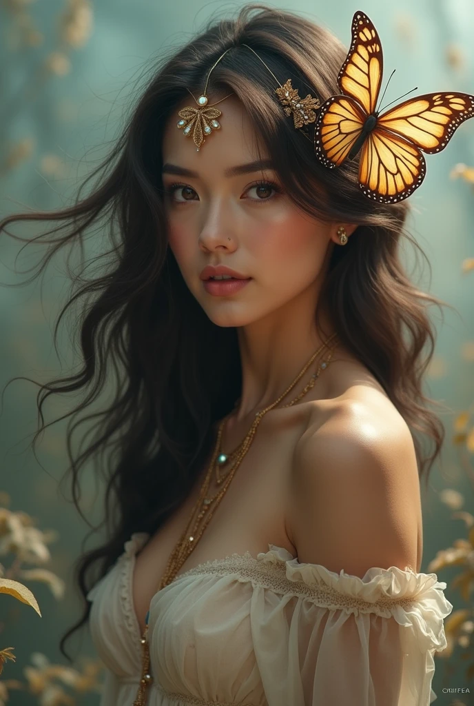 butterfly bonita, Chiaroscuro, projected inset, Ni Chuanjing illustration style