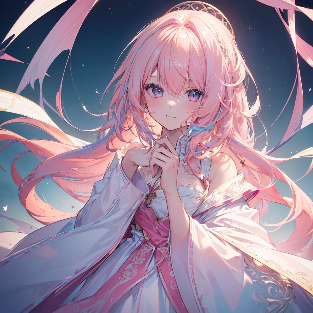 1 anime angel doll, (Chibi: 1.2), 8K high quality detail art, white feathers on the back, pink hair, gradient, twinkle, style as Nendoroid, stylized anime, anime style 4K, cute detailed digital art, Guweiz style artwork, 8K octar rendering photos, advanced digital chibi art, Cute 3d render, anime style, light, glow