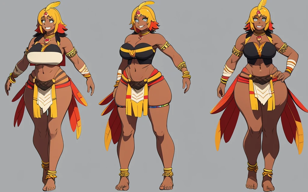 character sheet, young African warrior princess, athletic build, expressive eyes, intricate braids, traditional attire, warrior markings, rich cultural heritage, mythology, royal regalia, symbols of lineage, strength, vibrant culture, , 2d concept art, painted as a game concept art