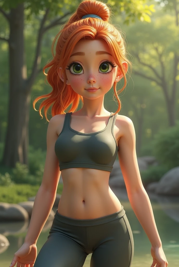 (best quality, ultra-detailed, Ultra-HD, photorealistic, cinematographic), Bree, cinematic realistic portrait, soft portrait shot 8 k, 3d character realistic, 8k portrait render, daz3d, 3d, genesis iray shaders, natural realistic render, 3d character realistic, a photo of a seductive woman, freckles on the face, green eyes, ginger, freckles, topless, small ponytail, underwear, round ass, big ass, smiling, tight clothes, fit, body fit, short ponytail, smiling, much freckles in face, sardas nas bochechas, muitas sardas, realistic hybrid of face and body, cinematic realistic portrait, uma jovem ruiva, anime 3d realista
