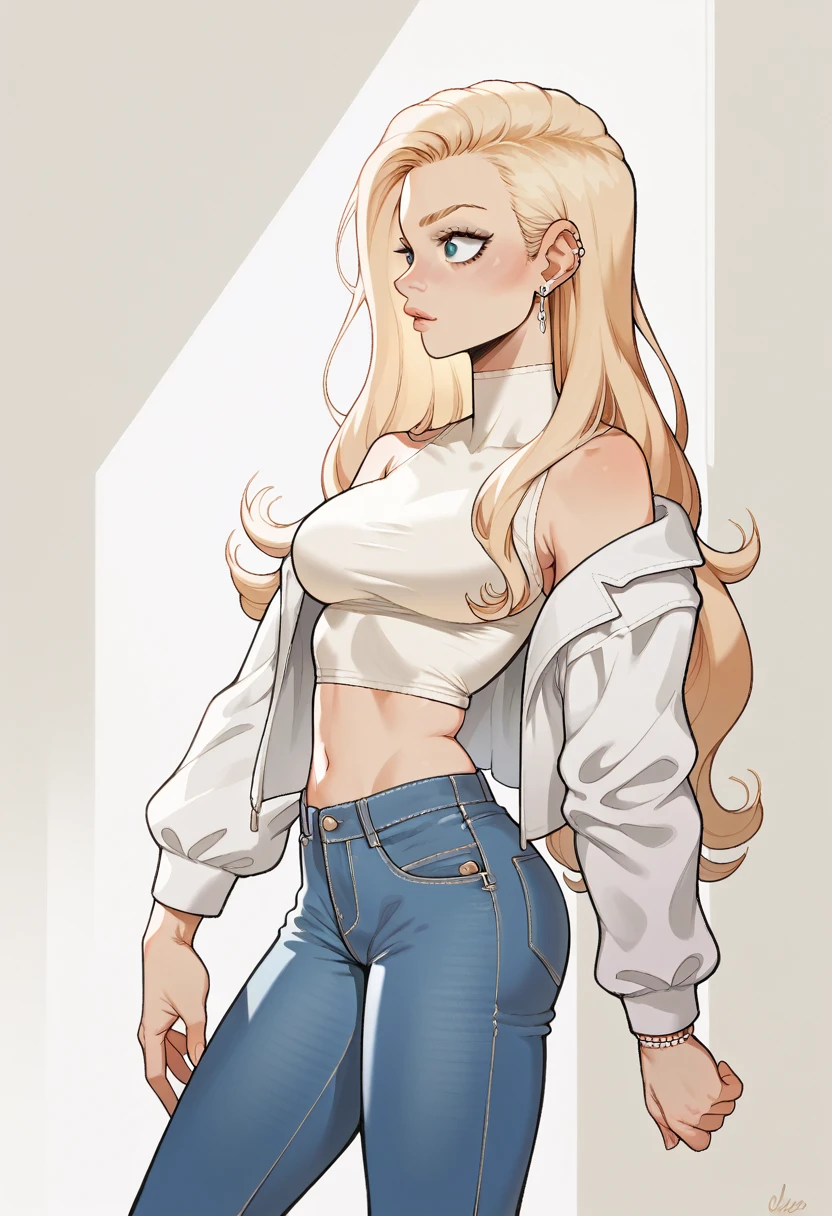 Skinny blonde girl , big boobies, roupa moderna , white jacket, 比基尼 , jeans , oculos de sol , long hair 