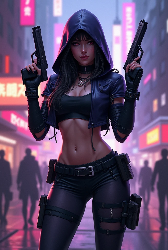 cyberpunk-style city with a nocturnal vibe with Matrix-like aesthetic references, glowing huge clock tower as time machine, green glowing cascading code. At night, (1girl, solo, alone), photorealistic, medium-breast slim:0.6 body, oval:0.5 face, cleavage:1.1, sexy black laced bra, miniskirt, white laced panty, coat, (black micro sunglasses), (holding a short gun), (slightly leaning forward running pose), ((half-body thigh level medium shot)), cinematic lighting, ray tracing, motion blurred background.