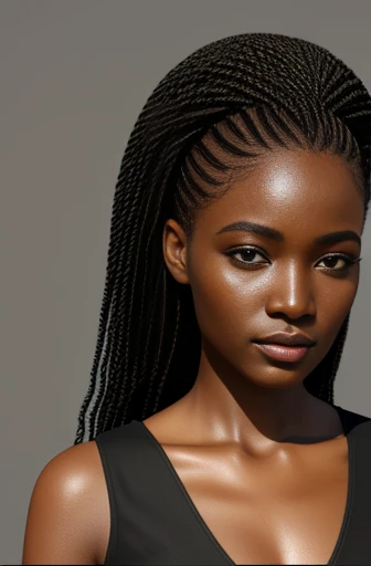 an african model ,Exclusive hair details, Moda virtual Y2K, Near future, curve details , Double eyelid, simple background