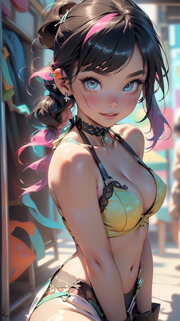 closeup, two beautiful girl elf, neon multicolor hair, space buns, no clothes, no pants, cute face , city, city fractal cyberscape, hanging out, cute faces, extreme abs, very developed ab muscles, no clothes, exposed body, nudist, futuristic, neon signs, beautiful sunset, no clothes, super pretty, spreading legs, high heels, adventure, magic, underwater, unnatural grace, super beautiful, giant black and gold giant octopus tentacles touching characters, jewlery, quantum balls of power and light, tentacles, detailed, fractal sky, amazing sunset, underwater