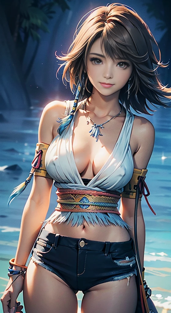 (masterpiece, highest quality:1.3)
Yuna FF10,  1 girl, alone, looking at the viewer, smile, short hair, blue eyes, brown hair, hair ornaments, green eyes, Are standing, whole body, , good, heterochromia, , Yuna (FF10)、全naked、All nude、naked、get down on all fours
