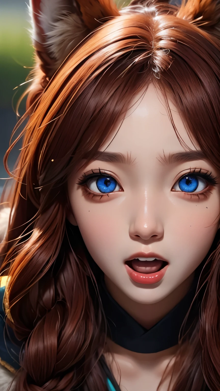 Female beastman, wolf Anna, detailed eyes, powerful eyes, screaming expression, dynamic