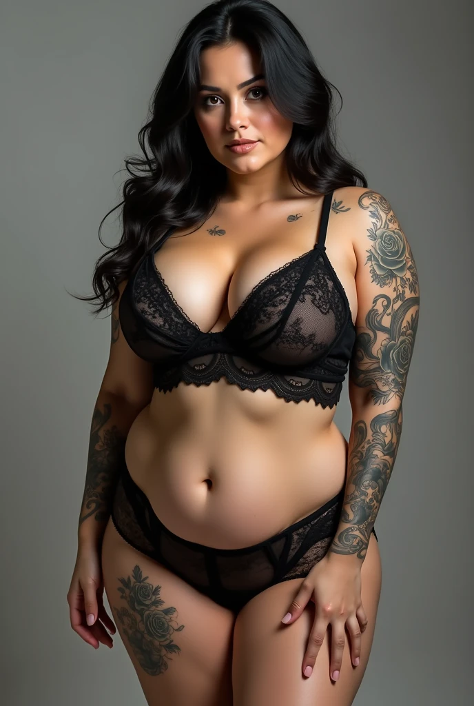 there is a woman posing in a dark room with a maroon top covered her belly and long red skirt, thick body, beautiful thick female, wide hips, thick legs, she has a jiggly fat round belly, thick thighs, curvy hourglass figure, thicc, curvy model, widest hips, hyperrealistic full figure, bbwchan, voluptuous body, thick, , ((Chubby woman:1.lump woman:1.3)), full body , , ((Detailed texture of tattooed skin)), tattoo round breasts, irezumi tattoo style, tattoo on breasts, tttattoo, showing her thigh , tattoo on thigh, a close up of a woman with tattoos on her body, inked, tattooed body, fully tattooed body, tattooed, full-body tattoos, full - body tattoos, , full body tattoo, with tattoos, , tattoos, tattoos all over the skin, tattoos and piercings