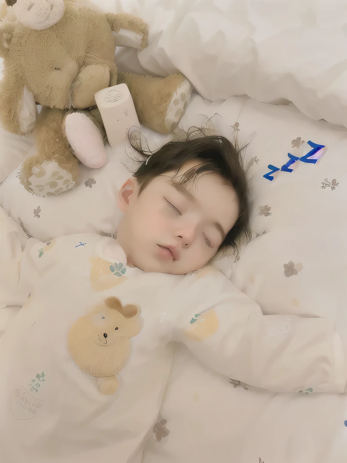 Boy Channel, Chinese boy, lying in bed, fourteen years old, face sleepy, face full of juvenile cuteness, bangs hairstyle adds a sense of playfulness, well-proportioned and slender body, fair and transparent skin, top-down view, full body picture, gentle and warm expression, highest quality RAW photos show real human skin, 8K ultra-high resolution. --auto --s2