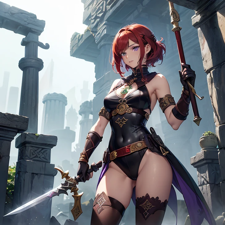 (masterpiece, 4K ,Super detailed:1.2), (anime:1), (Perfect quality), The whole body is shown, View Viewer, Holding a sword, ponytail, Muscular and ultra violent women, Powerfully々And, epic female swordsman, RPG concept art character