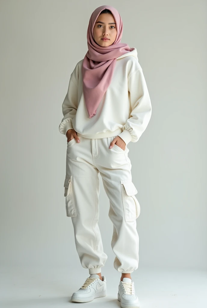 (masterpiece: 1.4), (8K, Reality, RAW photograph, best quality: 1.4), beautiful detailed eyes, (real skin:1.3), Beautiful skins, (Beautiful hair), no hijab, Attractive, high resolution, Ultra photo realism, (Detailed: 1.4), ((oversized white sweatshirt:1.7)), (slim body:1.5), (sweat), (dynamic pose:1.5), (on the bed kneeling:1.2), (no pants), (Skin color that can be seen through panties:1.4), (spread legs wide open:1.2), camel toe, (full body), ((show face)),