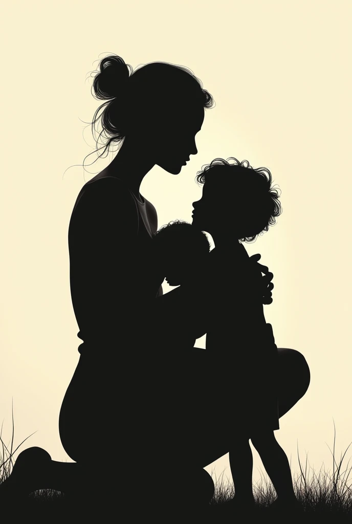 Mother silhouette holding two daughters
