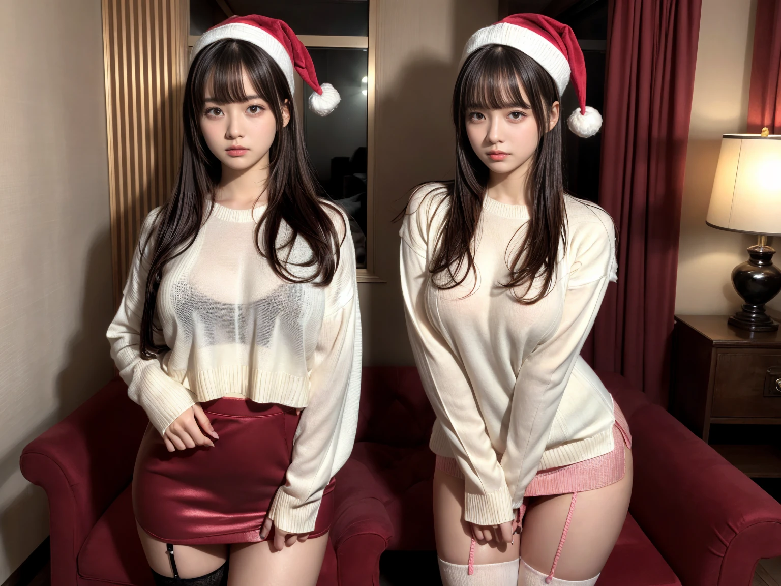 (1 young girl), (backwards:1.5), think back, (very detailed美しい顔), wonderful face and eyes, (highest quality:1.4), (super detailed), (very detailed CG 統合 8k 壁紙), very detailed, High resolution raw color photos, professional photography, realistic portrait, wonderful face and eyes, (sweater:1.5), (Christmas, Christmas Ornaments, Christmas tree), indoor, School, classroom, (Light lace panties:1.4), Depth of bounds written, (view from below:1.25),