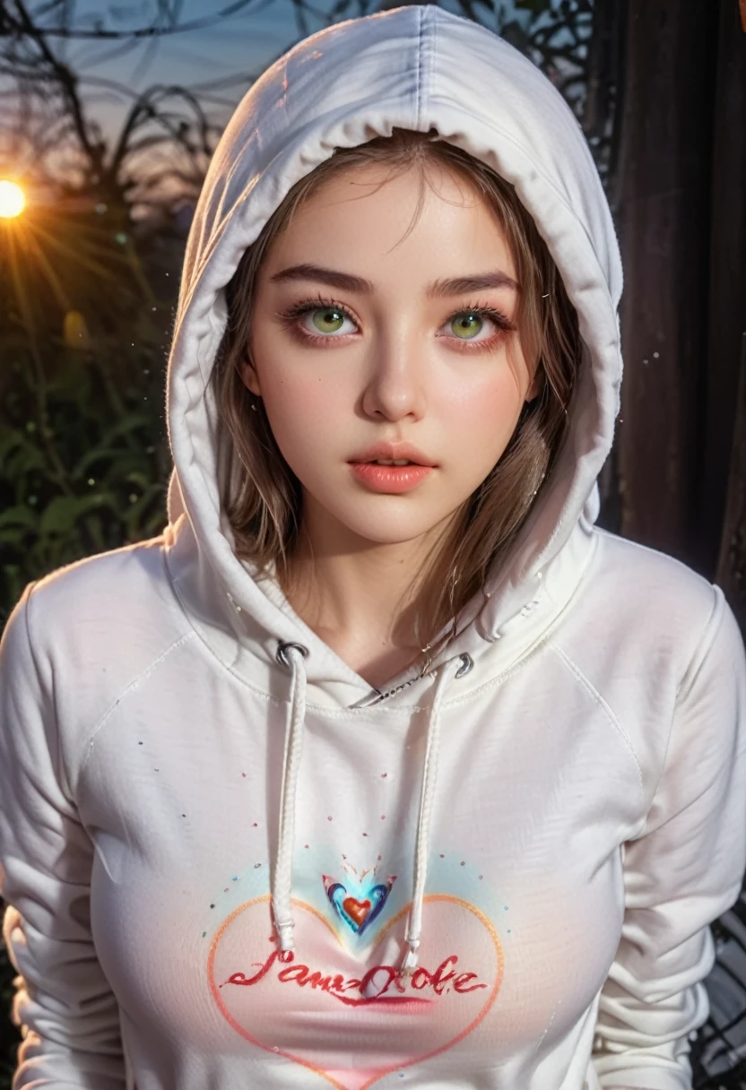 1 Girl,cameltoe，thigh，Beautiful and delicate eyes,Beautiful and delicate lips,Extremely detailed eyes and face,Long eyelashes,Heart-shaped pupil,hoodie,Solitary,masterpiece,(best quality,4K,8K,high resolution,masterpiece:1.2),Extremely detailed,(Practical,photoPractical,photo-Practical:1.37),portrait,Movie Lighting,Dramatic Lighting,Intricate details,Ethereal,Like a dream,serene,calm