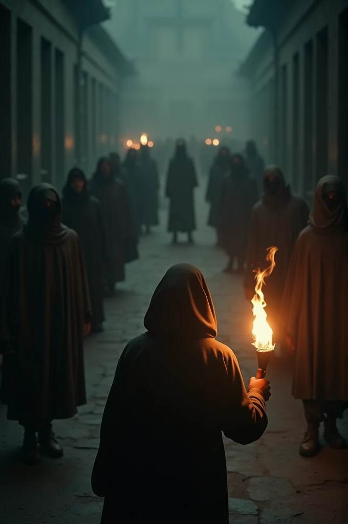 8k、(number々の賞を受賞したmasterpiece、Incredible detail、Texture、Maximum details),red flame candle, (summoning magic),(St George&#39;s Church in Lalibela at night (Church of Saint George) - Ethiopia), (dark ritual),(dark organization)arafed image of a group of people in a church with candles,lit candle, dark cinematic concept art, elegant cinematic fantasy art, photorealistic dark concept art, by Beeple, dark robes, wojtek fus, gothic epic library concept, gothic epic library, epic cinematic concept art, dark concept art, Beeple and mike winkelmann, symmetrical epic fantasy art, High resolution, masterpiece, Highest quality, Intricate details, Very detailed, Clear focus, practical skin texture, texture,  Shot with Canon, 85mm, Shallow and deep, Kodak Vision Color, Exactly, Very detailed, photograph_\(Extremist\), photographpractical, practical, Post-processing, Maximum details, Roughness, Real Life, Extremist practical, Photorealism, photographgraphy, 8K Ultra HD, photographgraphy
