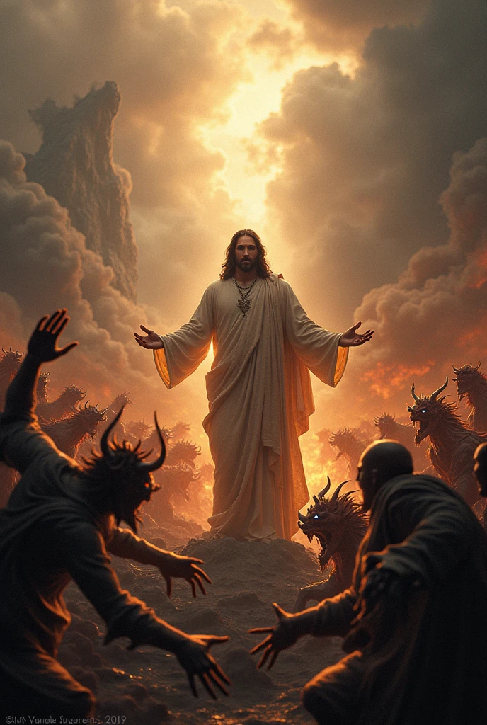 A burning image of a long-haired person screaming in rage with his hands covering his ears while hundreds of ghost monsters scream in fury right next to his ears.