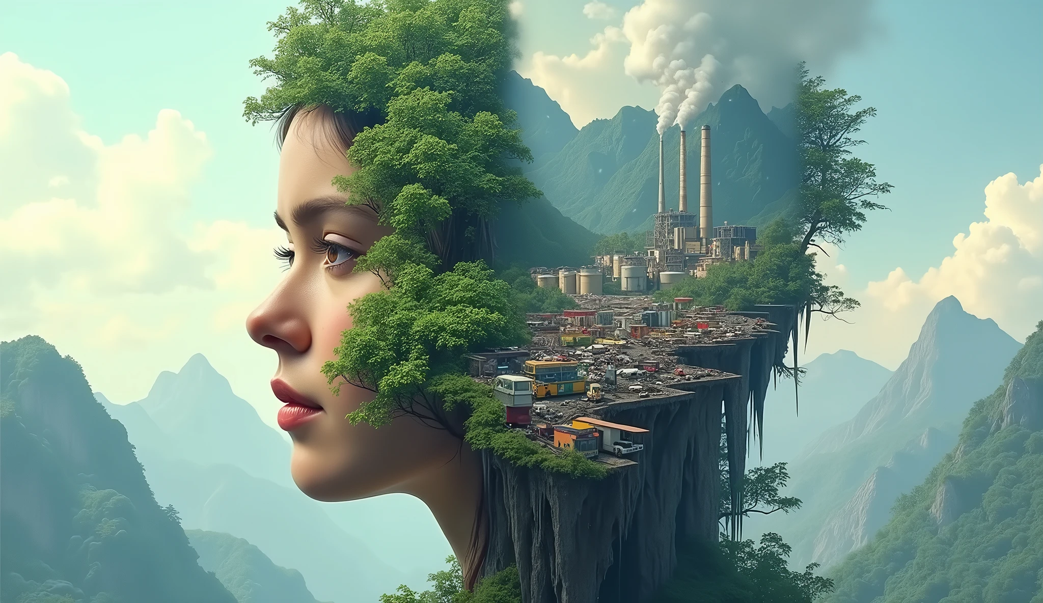 There is a woman that is looking at a city on a cliff - SeaArt AI