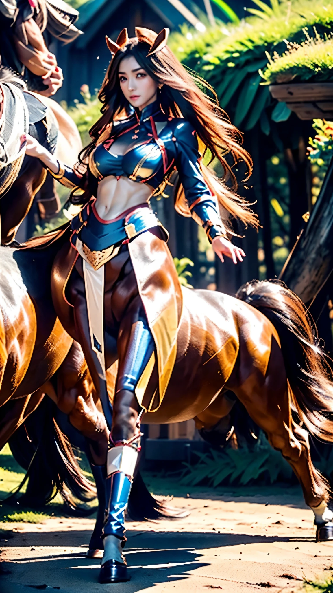 Beauty Knight。Tight knight suit。Handsome face。White and tender skin。Perfect and attractive figure。Galloping on a horse。Plump thighs exposed。Exposed thighs。Exposed shoulders and back。Full body portrait。